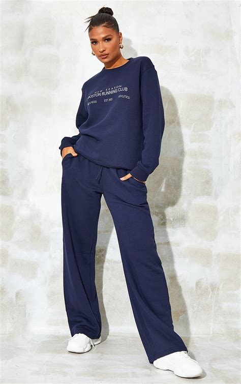 navy blue sweatpants wide leg.